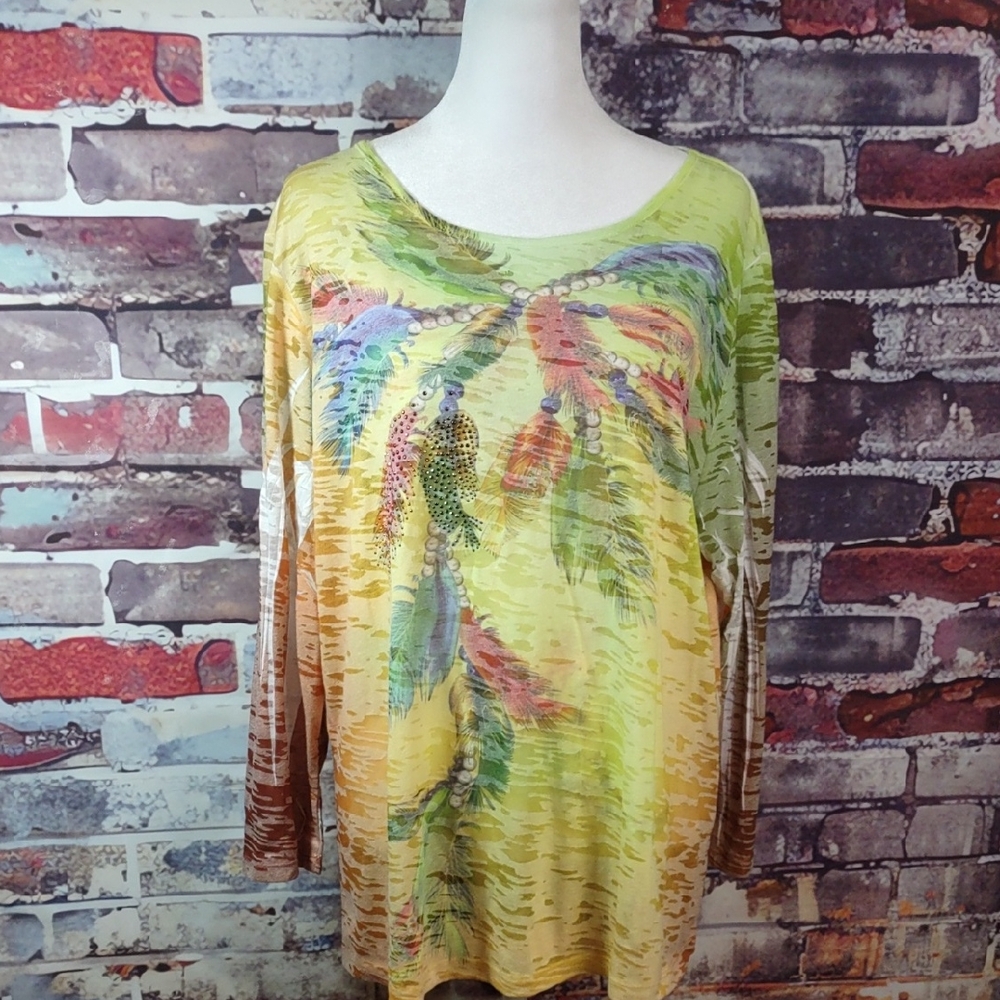 Reba Embellished Semi-sheer Print Top